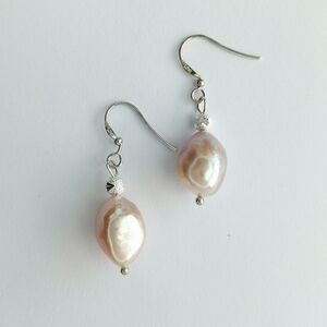 Pink Freshwater Pearl Teardrop Earrings Sterling Silver 🆕